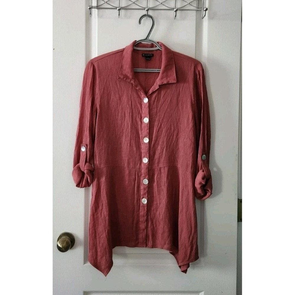 New Directions Gauzy Top Womens Size S Pink Lagenlook Boho Beach Hippie Tunic